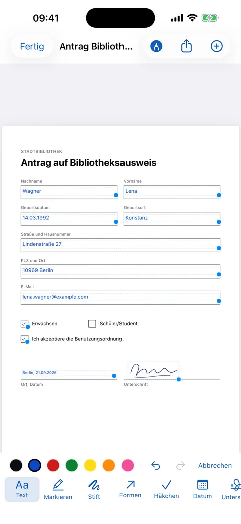 Fotografiertes Formular ausfüllen: Der Text landet in den Kästchen