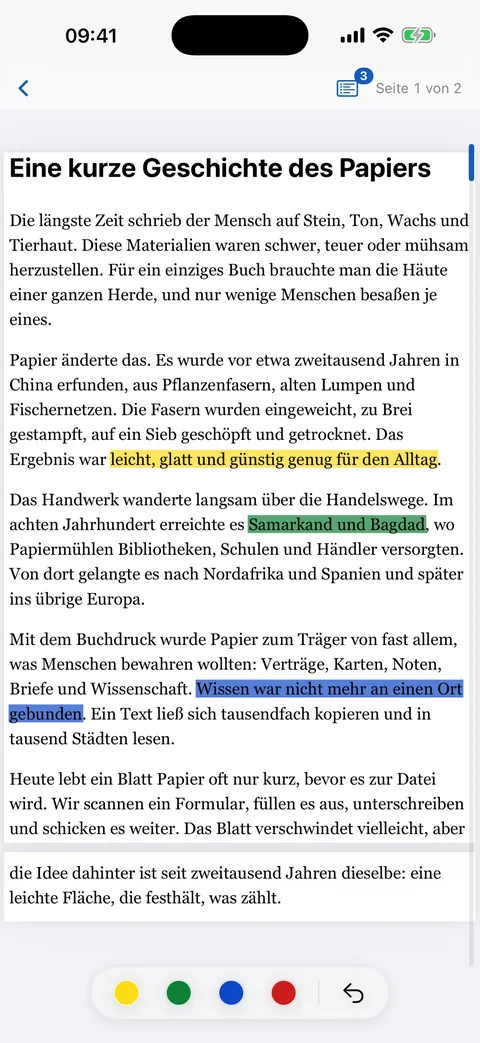 Lesemodus mit Markierungen