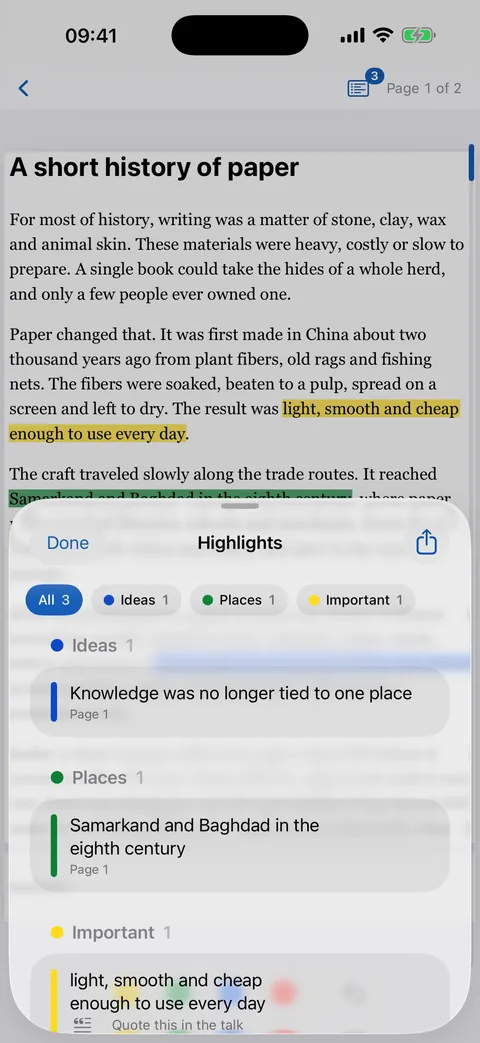The list of all highlights