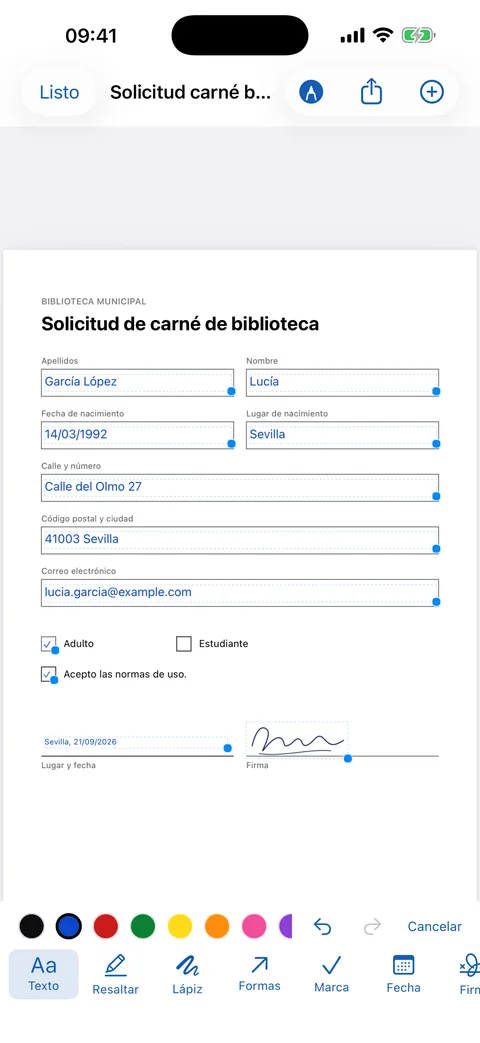 Rellenar un formulario fotografiado: el texto queda en las casillas
