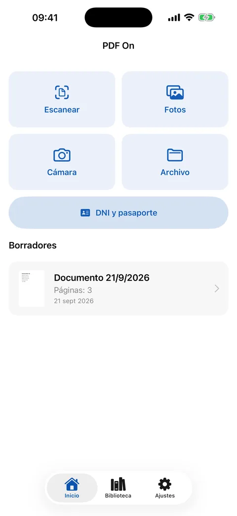 Inicio: escanear, fotos, cámara, archivo