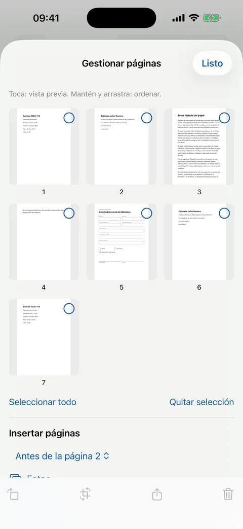 Gestionar páginas: ordenar, recortar, combinar