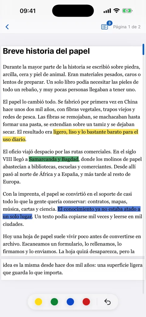 Modo de lectura con marcas