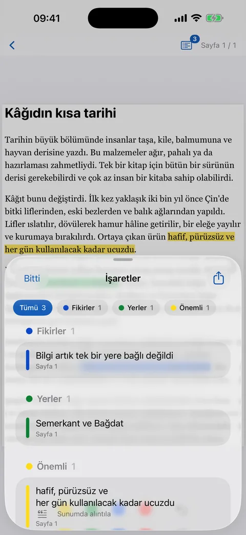 Tüm işaretlerin listesi