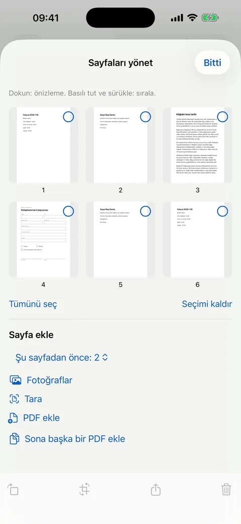 Sayfaları yönet: sırala, kırp, birleştir