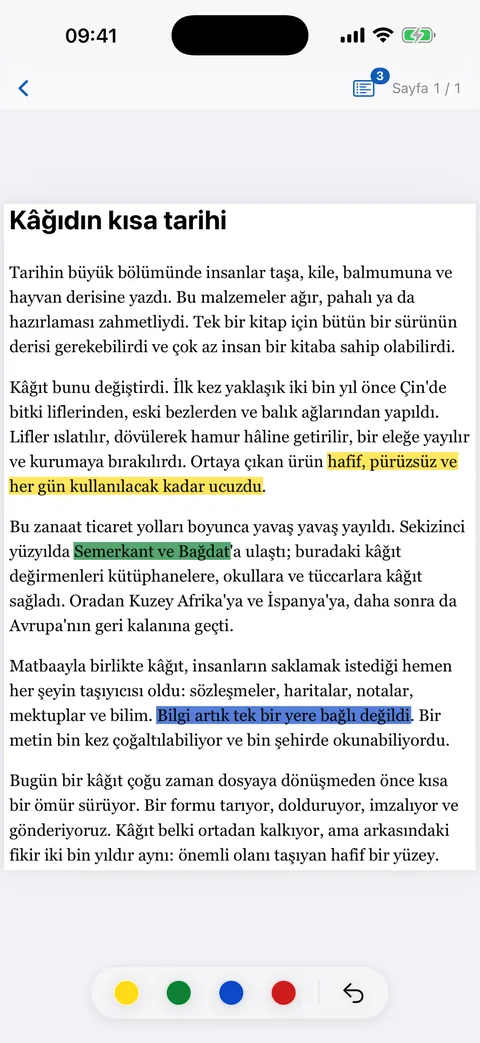 İşaretli okuma modu
